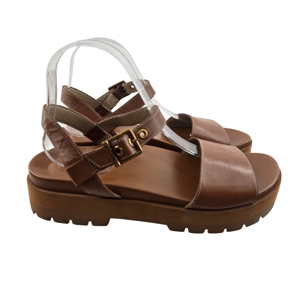 Vionic Jamie Tan Leather Platform Ankle Strap Lug Sole Sandals Womens 8.5